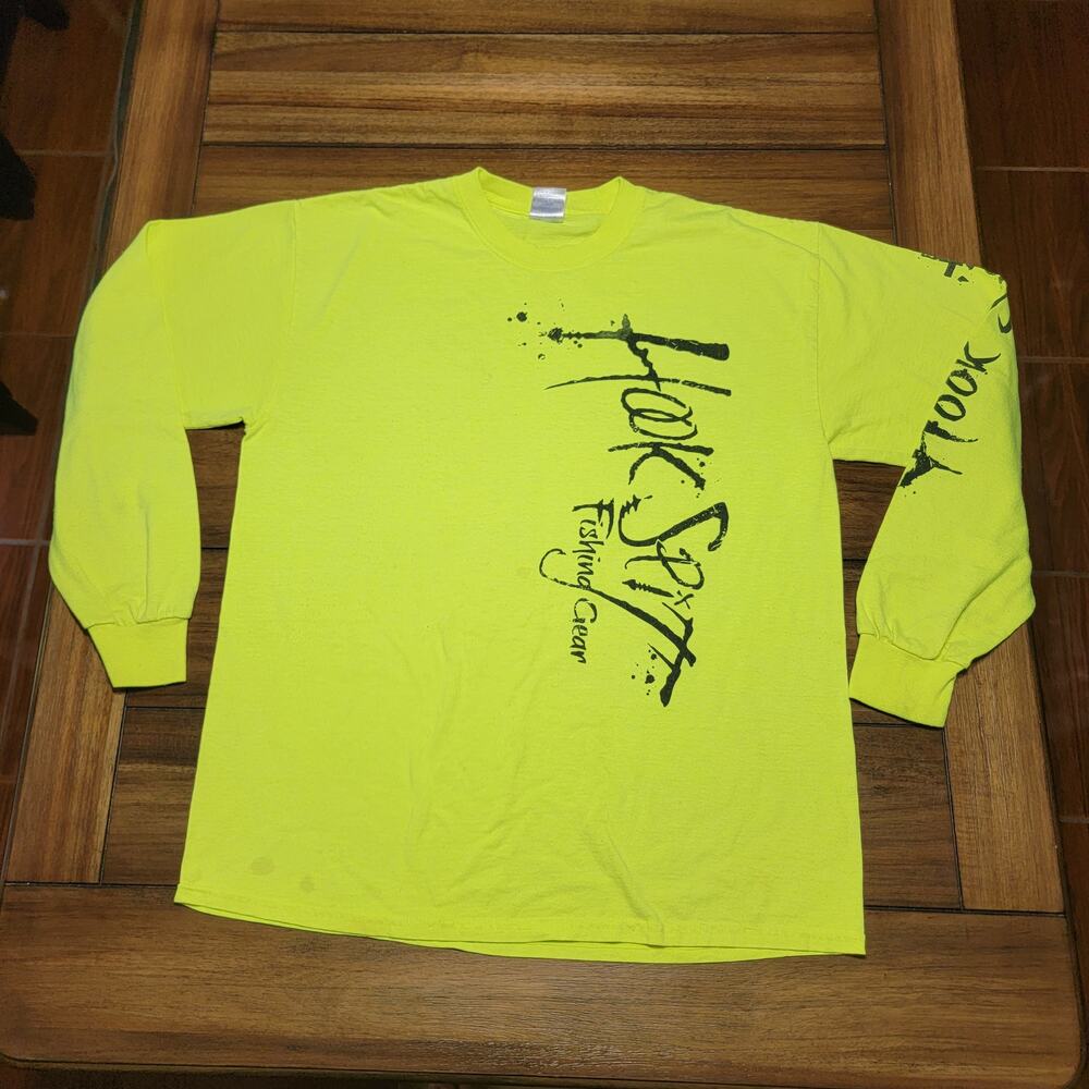 Hook Spit Fishing Gear LS Yellow Unisex Tee (Gildan) "Looking For.." - Large